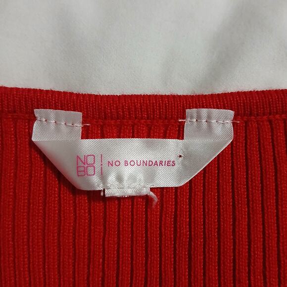 No Boundaries L(11/13) Red 3D-Sheer-Long-Sleeved Ribbed Sweater Christmas Junior - Picture 2 of 16